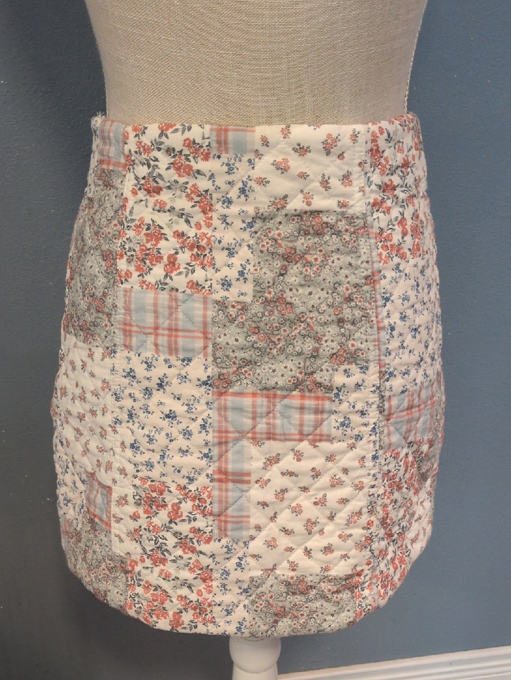 Rockin'C Ditzy Quilted Floral Plaid Mini Skirt Cottagecore Grandmacore Feminine - Picture 5 of 13